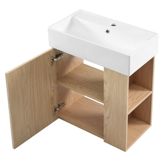 [Video] 21.6" Modern Floating Bathroom Vanity with Ceramic Basin - Perfect for Small Bathrooms, Right side storage Dweva