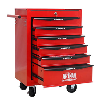 Rolling Metal Tool Chest with 6 Drawers, 20" 6-Drawer Tool Chest Cabinet with Ball Bearing Drawer Slides, Steel Tool Storage Box Organizer -Red&Black Dweva