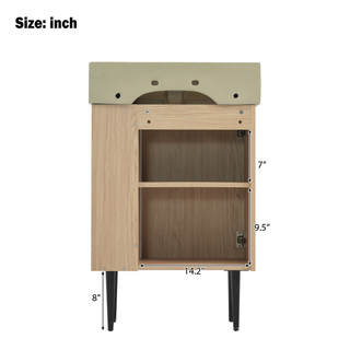 21.6" Wood Bathroom vanity, Combo Cabinet, Bathroom Storage Cabinet, Single Ceramic Sink, Right side storage Dweva