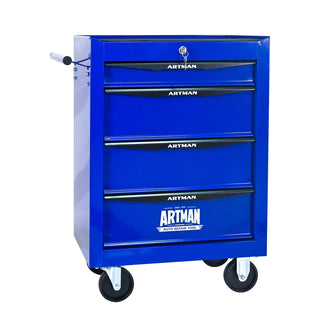 Rolling Metal Tool Chest with 4 Drawers, 20" 4-Drawer Tool Chest Cabinet with Ball Bearing Drawer Slides, Steel Tool Storage Box Organizer -BLACK&BLUE Dweva