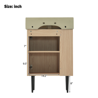 21.6" Wood Bathroom vanity, Combo Cabinet, Bathroom Storage Cabinet, Single Ceramic Sink, Left side storage Dweva