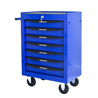Rolling Metal Tool Chest with 7 Drawers, 20" 7-Drawer Tool Chest Cabinet with Ball Bearing Drawer Slides, Steel Tool Storage Box Organizer -BLACK&BLUE Dweva