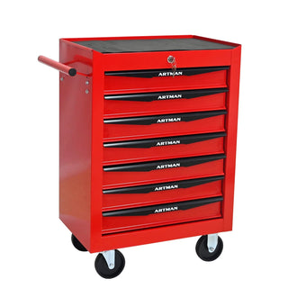 Rolling Metal Tool Chest with 7 Drawers, 20" 7-Drawer Tool Chest Cabinet with Ball Bearing Drawer Slides, Steel Tool Storage Box Organizer -Red&Black Dweva