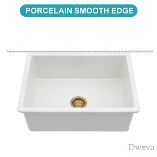 27" Undermount Single Bowl Ceramic Kitchen Sink - Dual Mount White Ceramic Rectangular Deep Single Bowl Sink Basin Dweva