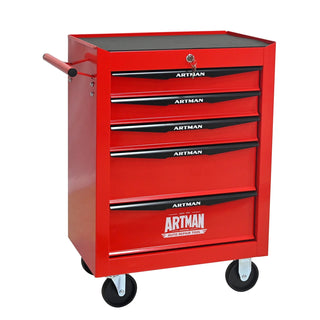 Rolling Metal Tool Chest with 5 Drawers, 20" 5-Drawer Tool Chest Cabinet with Ball Bearing Drawer Slides, Steel Tool Storage Box Organizer -Red&Black Dweva