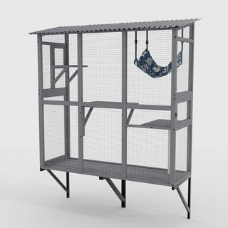 Large Cat Catio – Expandable Window Box Enclosure for Multiple Indoor Cats, Cat Perch House with 3 platforms,1 hammock and 3 doors, All-Weather Use Dweva