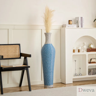 39-Inch Tall Standing Designer Floor Vase - Durable Artificial Rattan - Elegant Two-Tone Dark Brown Finish - Ideal Decor Accent for Living Room, Bedroom, Entryway - Stylish Home Decor Statement Piece Dweva