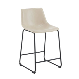 (Set of 2) Vintage Style 24-Inch Armless Industrial Faux Leather Counter Stool with Metal Legs and Footrest for Kitchen Island, Cafe, Pub, Bar Counter, Cream and Black Dweva