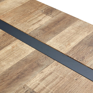 A minimalist retro rectangular dining table with a specially textured top and black metal legs.Contemporary Minimalist MDF Wood Color Textured Tabletop.Able To Give People A Visual Beauty With Rules. Dweva