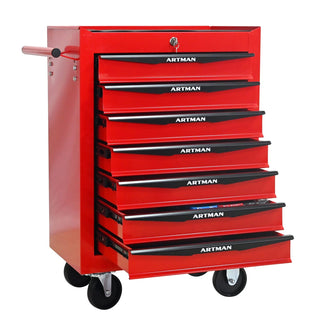 Rolling Metal Tool Chest with 7 Drawers, 20" 7-Drawer Tool Chest Cabinet with Ball Bearing Drawer Slides, Steel Tool Storage Box Organizer -Red&Black Dweva