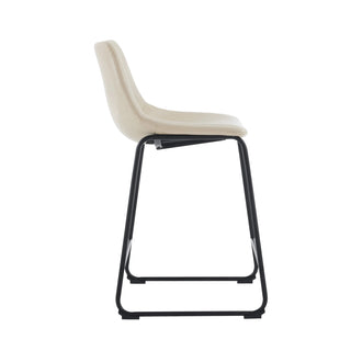 (Set of 2) Vintage Style 24-Inch Armless Industrial Faux Leather Counter Stool with Metal Legs and Footrest for Kitchen Island, Cafe, Pub, Bar Counter, Cream and Black Dweva