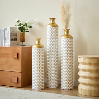 Floor metal vase modern style decoration home droplet shaped white metal vase 3-piece set gorgeous home decoration large glazed metal vase Dweva