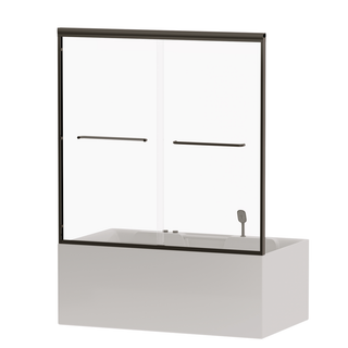 56"-60" W x 58" H Double Sliding Bathtub Shower Door, Semi-Frameless Bypass Tub Door, 1/4" (6mm) Tempered Glass with Explosion-Proof Film, Adjustable Aluminum Alloy Frame, Matte Black 24D03-T60MBX Dweva