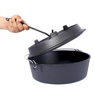 Pre-Seasoned Cast Iron Dutch Oven With Skillet Lid, Outdoor Camping Deep Pot for Camping Fireplace Cooking BBQ Baking Campfire, With Iron Pot Rack, 4.5 Quart Dweva