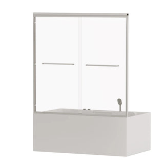 56"-60" W x 58" H Double Sliding Bathtub Shower Door, Semi-Frameless Bypass Tub Door, 1/4" (6mm) Tempered Glass with Explosion-Proof Film, Adjustable Aluminum Alloy Frame, Brushed Nickel 24D03-T60BNX Dweva