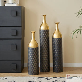 Black and Gold Metal Vase Set of 3 Floor Vases Ideal for Mother's Day Gift Wedding Decoration Elegant Floral Display Dweva