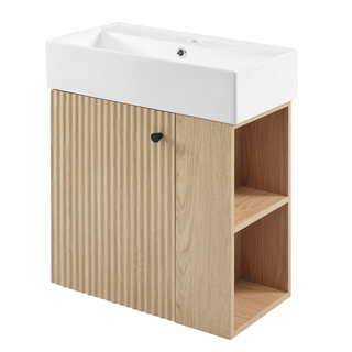 [Video] 21.6" Modern Floating Bathroom Vanity with Ceramic Basin - Perfect for Small Bathrooms, Right side storage Dweva