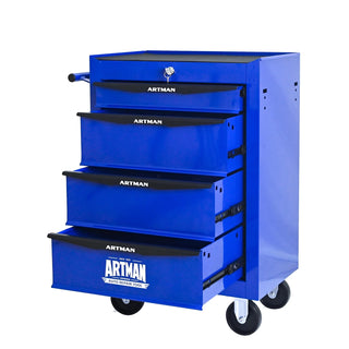 Rolling Metal Tool Chest with 4 Drawers, 20" 4-Drawer Tool Chest Cabinet with Ball Bearing Drawer Slides, Steel Tool Storage Box Organizer -BLACK&BLUE Dweva