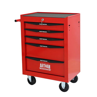 Rolling Metal Tool Chest with 5 Drawers, 20" 5-Drawer Tool Chest Cabinet with Ball Bearing Drawer Slides, Steel Tool Storage Box Organizer -Red&Black Dweva
