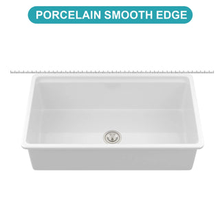 Undermount White Kitchen Sink Workstation - 33 inch White Porcelain Ceramic Single Bowl Dual Mount Kitchen Sink Dweva