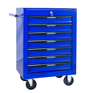 Rolling Metal Tool Chest with 7 Drawers, 20" 7-Drawer Tool Chest Cabinet with Ball Bearing Drawer Slides, Steel Tool Storage Box Organizer -BLACK&BLUE Dweva