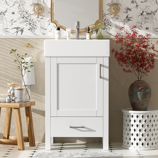 20.28'' White Modern Bathroom Vanity with Ceramic Sink, Solid Wood Frame, and Drawer – Ideal for Small Bathrooms. Dweva