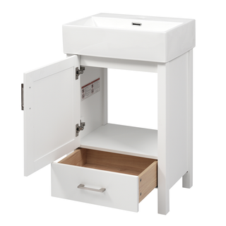 20.28'' White Modern Bathroom Vanity with Ceramic Sink, Solid Wood Frame, and Drawer – Ideal for Small Bathrooms. Dweva