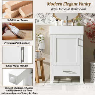 20.28'' White Modern Bathroom Vanity with Ceramic Sink, Solid Wood Frame, and Drawer – Ideal for Small Bathrooms. Dweva