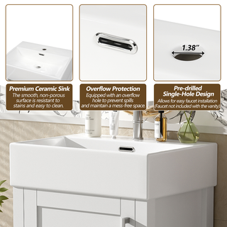 20.28'' White Modern Bathroom Vanity with Ceramic Sink, Solid Wood Frame, and Drawer – Ideal for Small Bathrooms. Dweva