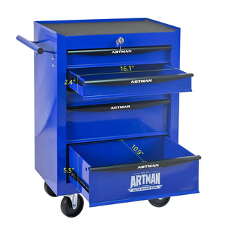 Rolling Metal Tool Chest with 5 Drawers, 20" 5-Drawer Tool Chest Cabinet with Ball Bearing Drawer Slides, Steel Tool Storage Box Organizer -BLACK&BLUE Dweva
