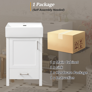 20.28'' White Modern Bathroom Vanity with Ceramic Sink, Solid Wood Frame, and Drawer – Ideal for Small Bathrooms. Dweva