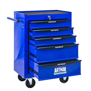Rolling Metal Tool Chest with 5 Drawers, 20" 5-Drawer Tool Chest Cabinet with Ball Bearing Drawer Slides, Steel Tool Storage Box Organizer -BLACK&BLUE Dweva