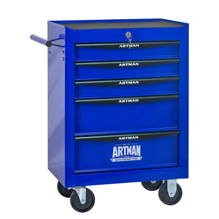 Rolling Metal Tool Chest with 5 Drawers, 20" 5-Drawer Tool Chest Cabinet with Ball Bearing Drawer Slides, Steel Tool Storage Box Organizer -BLACK&BLUE Dweva