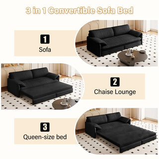 66" Queen Pull Out Sofa Bed, 3-in-1 Convertible Sleeper Sofa with Side Storage,Multi-Functional Velvet Loveseat Bed for Living Room,Bedroom,Apartment,Office.(Old Sku:W1885P154638/W1885P214784) Dweva