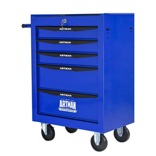 Rolling Metal Tool Chest with 5 Drawers, 20" 5-Drawer Tool Chest Cabinet with Ball Bearing Drawer Slides, Steel Tool Storage Box Organizer -BLACK&BLUE Dweva