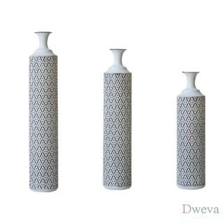 Floor Metal Vases Decorated White Metal vases Set of 3 gorgeous home decoration large glazed metal vases 24in/28.7in/33.5in height Dweva
