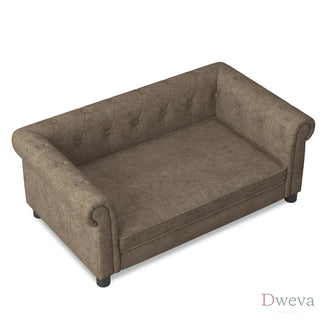 Elegant rectangular pet bed for small and medium-sized dogs, durable elevated dog sofa bed, comfortable dog sofa, modern and fashionable linen fabric dog sofa-Brown Dweva