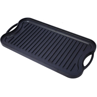 Pre-Seasoned Cast Iron Reversible Rectangular Grill/Griddle, Black,20inch x 10inch Dweva