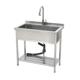 21"D x 36"W x 35.5"H Stainless Steel Large Utility Sink Single Bowl, Freestanding Commercial Restaurant Sink with Pull-Out Faucet, Utility Sink for Laundry Room, Garage, Kitchen Dweva