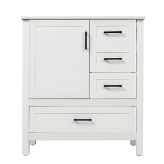 30" White Bathroom Vanity with Sink Combination Set, Bathroom Storage Cabinet with Soft Close Door, 3 Soft Close Drawers and Removable Tray, Solid Wood Frame Dweva
