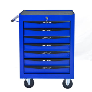 Rolling Metal Tool Chest with 7 Drawers, 20" 7-Drawer Tool Chest Cabinet with Ball Bearing Drawer Slides, Steel Tool Storage Box Organizer -BLACK&BLUE Dweva