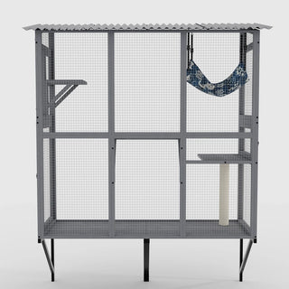 Large Cat Catio – Expandable Window Box Enclosure for Multiple Indoor Cats, Cat Perch House with 3 platforms,1 hammock and 3 doors, All-Weather Use Dweva