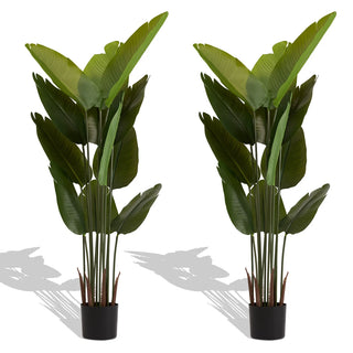Artificial Bird of Paradise Plant, 5.2ft Tall Faux Tropical Palm Tree in Pot for Indoor or Outdoor Home, Office, or Garden Decoration, 2pcs/set Dweva