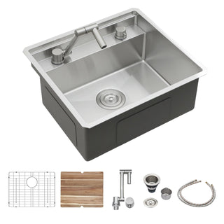 21 Inch Undermount Kitchen Sink With Folding Faucet and Cutting Board - 21 " x 19" Bar Prep Sink Stainless Steel 16 Gauge Workstation Sink Single Bowl Basin Sink Dweva