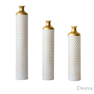 Floor metal vase modern style decoration home droplet shaped white metal vase 3-piece set gorgeous home decoration large glazed metal vase Dweva