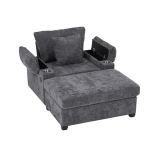 Modern Oversized Chair with Ottoman,Chenille Fabric Sofa Bed,Accent Chair Comfy Sofa with Cupholders and USB Charging Ports Chair for Living Room,Bedroom,Apartment Dweva