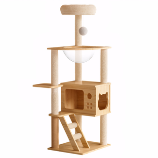 48.8" Modern Cat Tower, Wood Cat Tree Tower for Indoor Cats, Cat Treewith Sisal-Covered Scratching Posts and Top Perch, Cat Condo with Acrylic Hammock for Small Large Cats Dweva