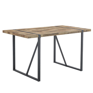 A minimalist retro rectangular dining table with a specially textured top and black metal legs.Contemporary Minimalist MDF Wood Color Textured Tabletop.Able To Give People A Visual Beauty With Rules. Dweva