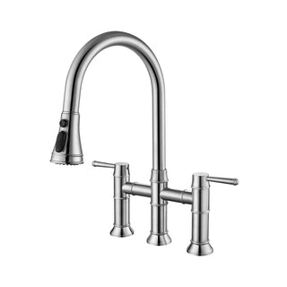Bridge Kitchen Faucet Pull Down Sprayer Spot Free Stainless Steel Commercial Grade Dweva