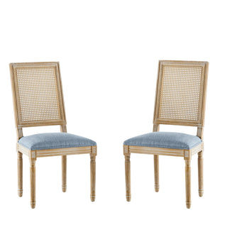 [Set of 2] French Country Dining Chairs - Elegant Cane Backrest & Upholstered Seats with Fluted Legs - Rustic Weathered Finish - Solid Rubberwood Frame - Vintage Inspired Kitchen & Dining Room Chairs Dweva